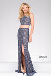 Jovani Long Two Piece Prom Formal Lace Dress 46002 - The Dress Outlet