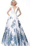 Jovani Low V-Neck Floral A-Line Long Dress 67037 - The Dress Outlet