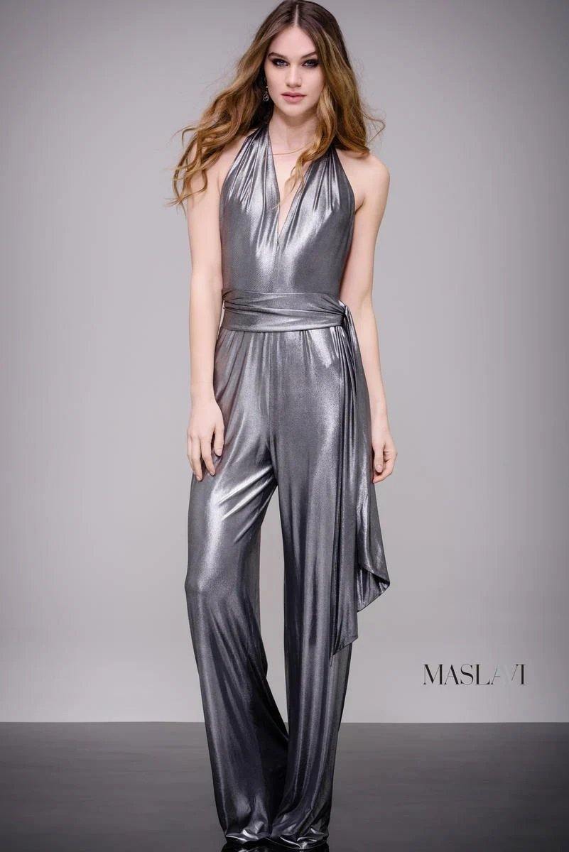 Jovani Metallic Halter Jumpsuit M51819 - The Dress Outlet