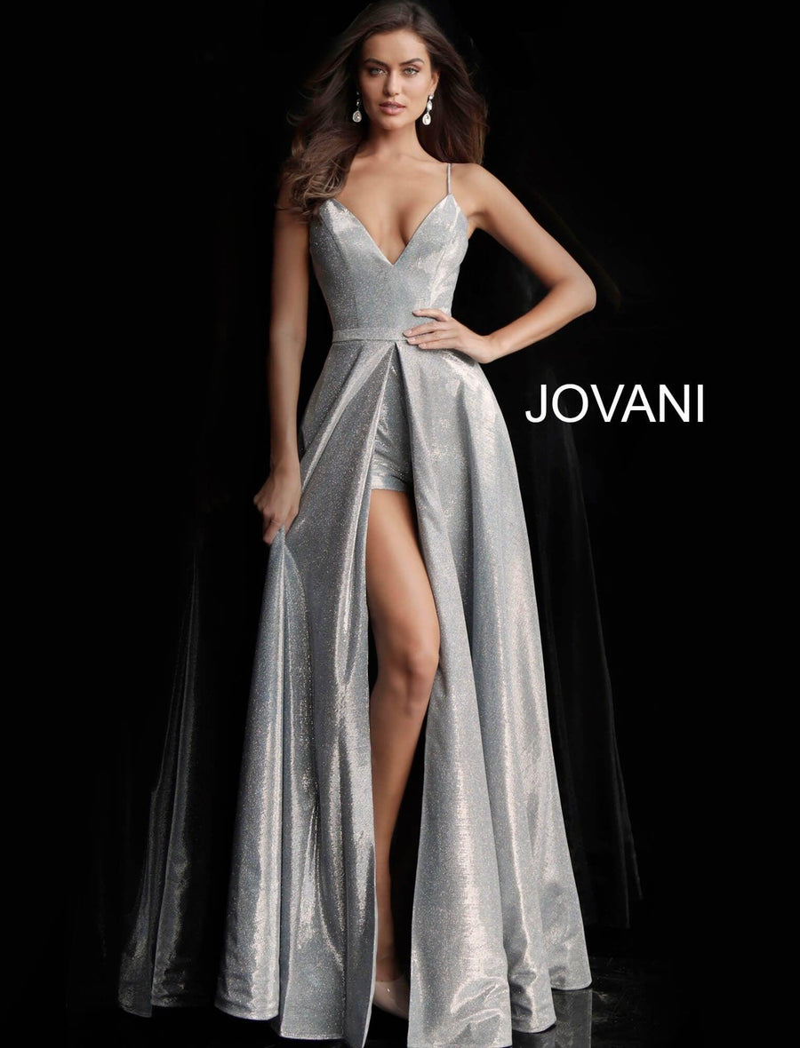 Jovani Metallic Romper with Overskirt Prom Dress 66284 - The Dress Outlet