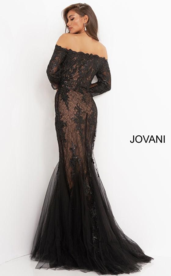 Jovani Off Shoulder 3/4 Sleeve Long Formal Dress 3376 - The Dress Outlet