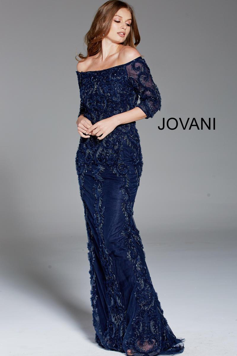 Jovani Off Shoulder Beaded Long Prom Dress 48300 - The Dress Outlet