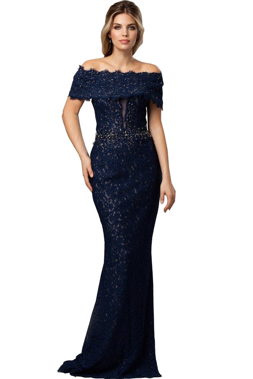 Jovani Off Shoulder Lace Long Evening Dress 98026 - The Dress Outlet