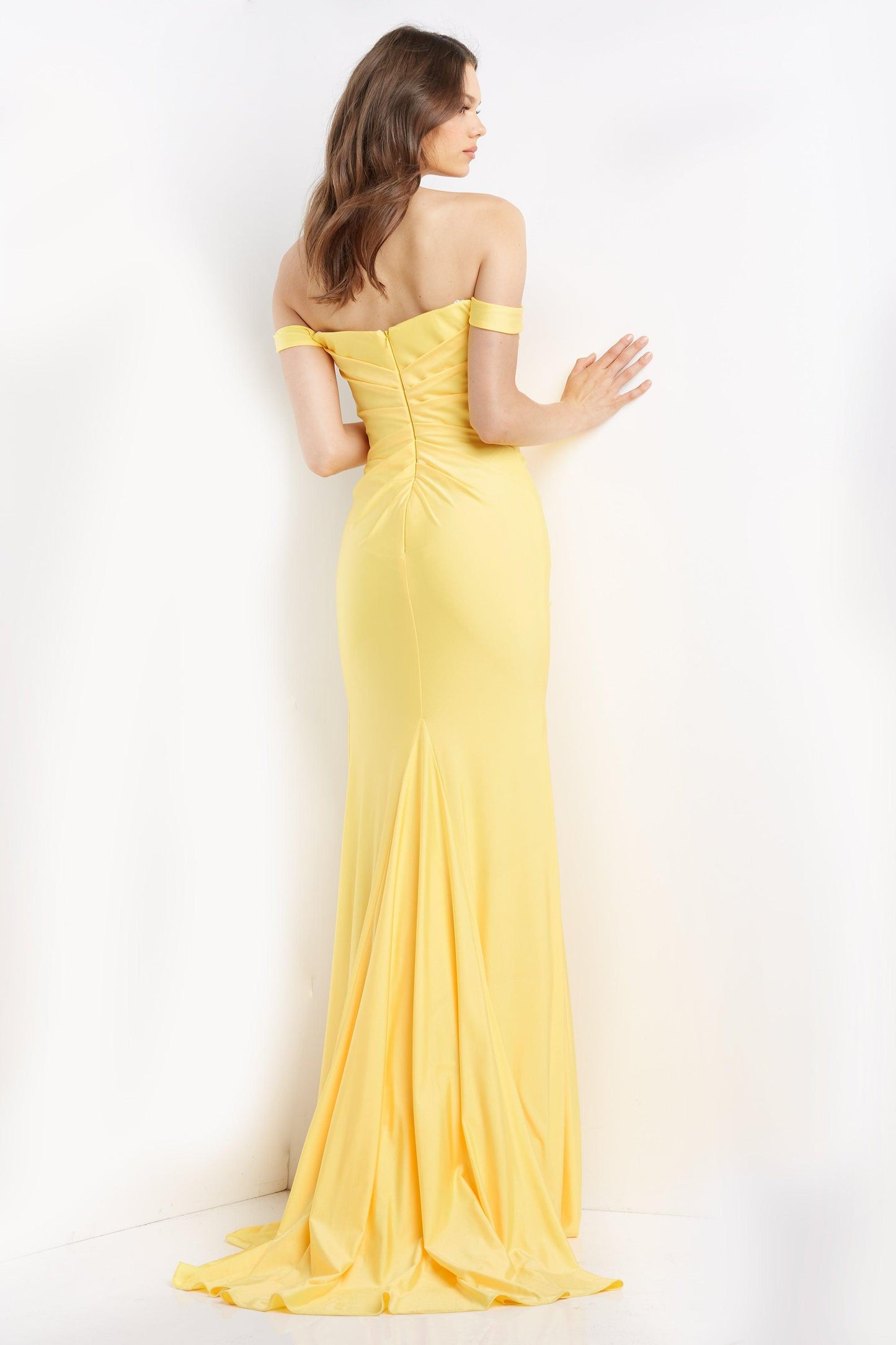 Jovani Off the Shoulder Long Prom Dress Yellow