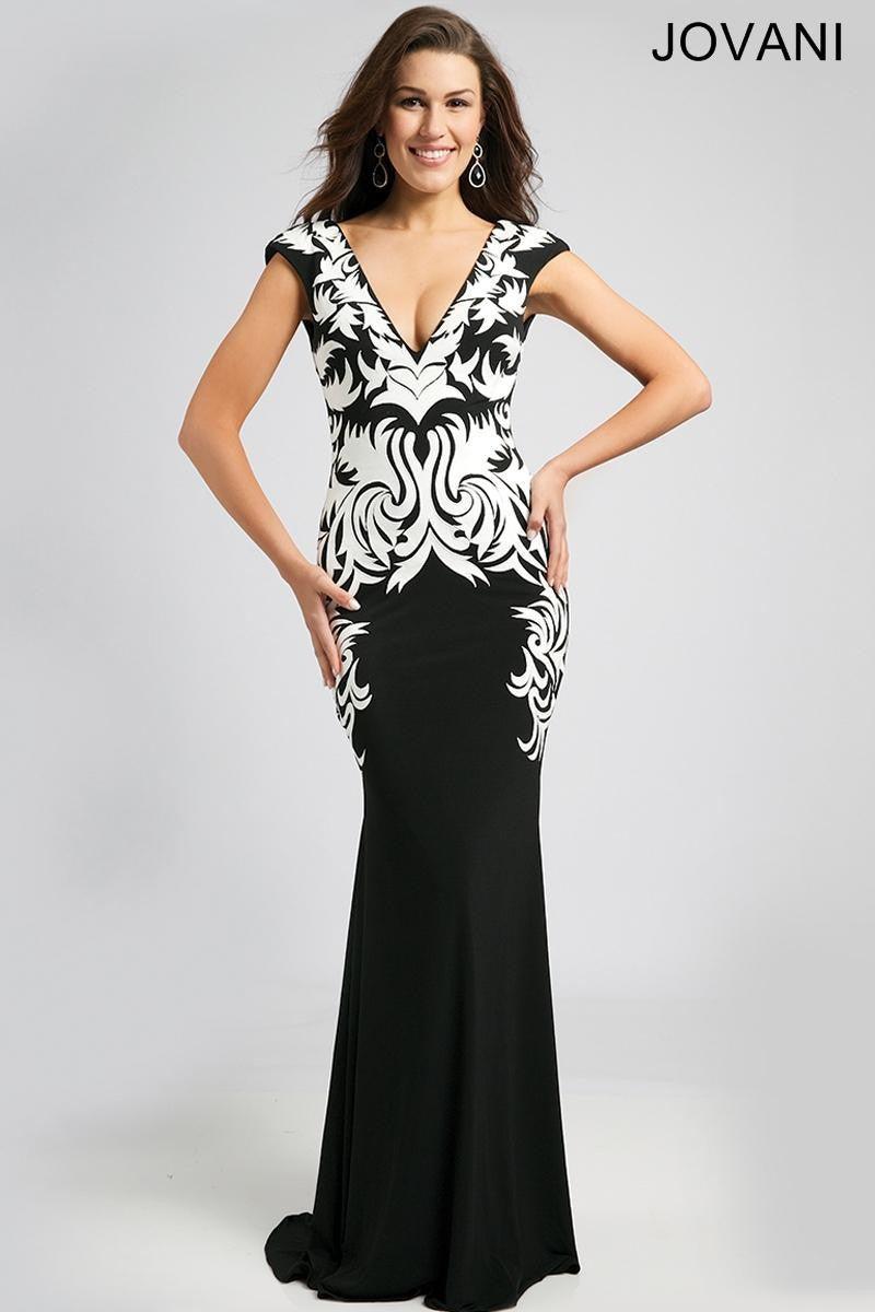 Jovani Plunging Neckline Long Formal Gown 99014 - The Dress Outlet