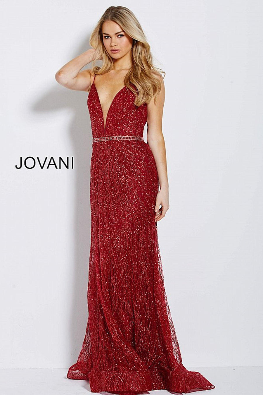 Jovani Plunging V-Neck LongTulle Prom Dress 56050 - The Dress Outlet