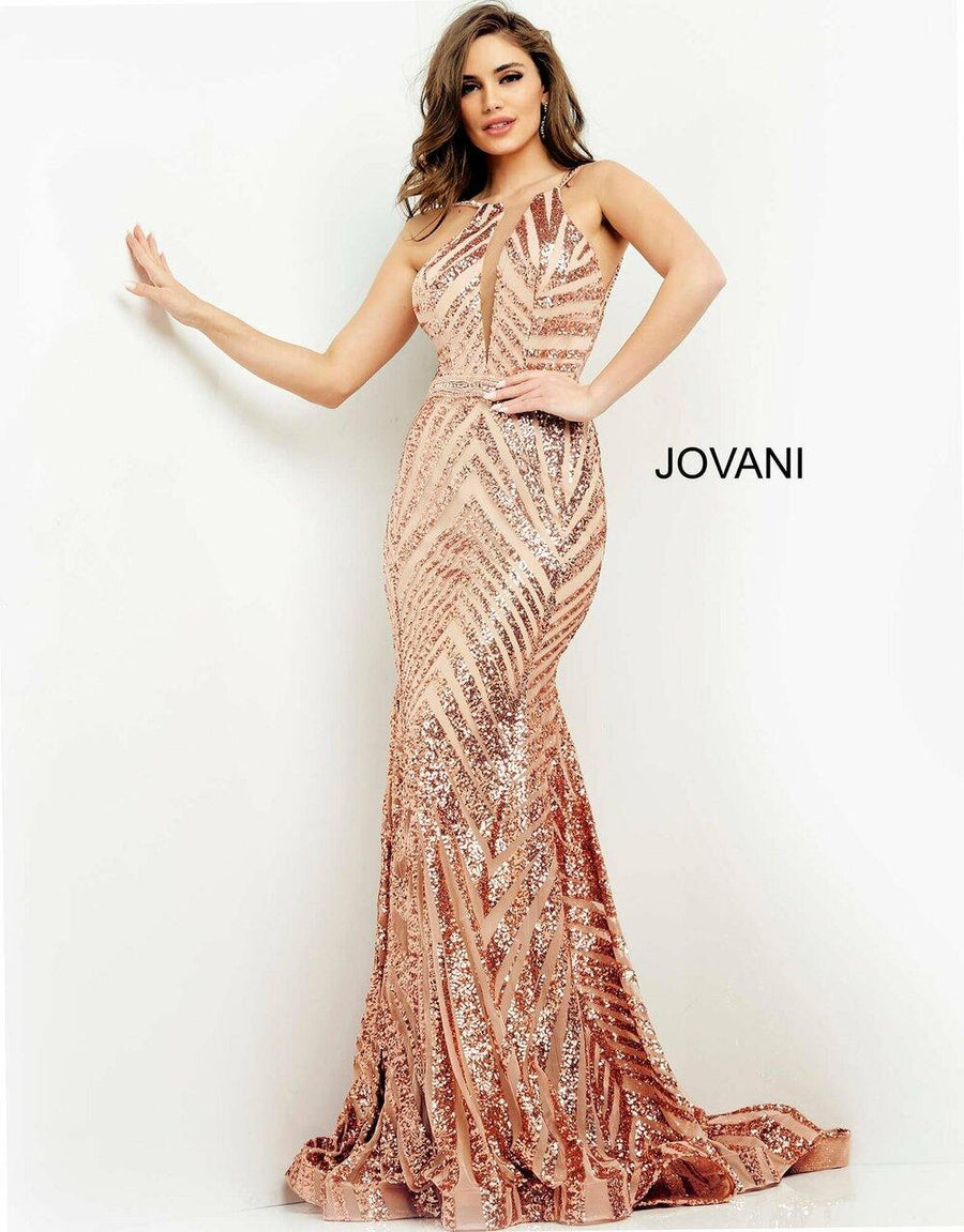 Jovani  Prom Long Halter Beaded Dress 03435 - The Dress Outlet