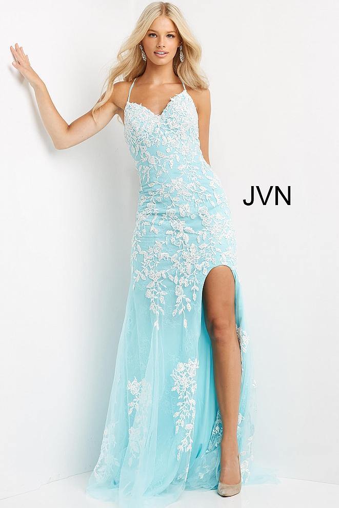 Jovani Prom Long High Slit Embroidered Dress 06660 - The Dress Outlet