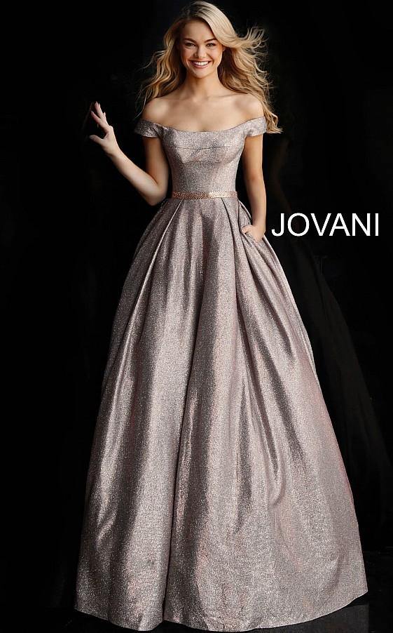 Jovani Prom Long Off Shoulder Glitter Ballgown 66950 - The Dress Outlet