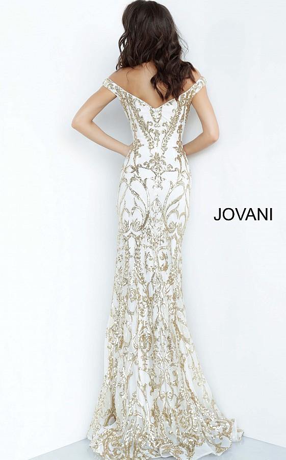 Jovani Prom Long Off Shoulder Metallic Dress 63349 - The Dress Outlet