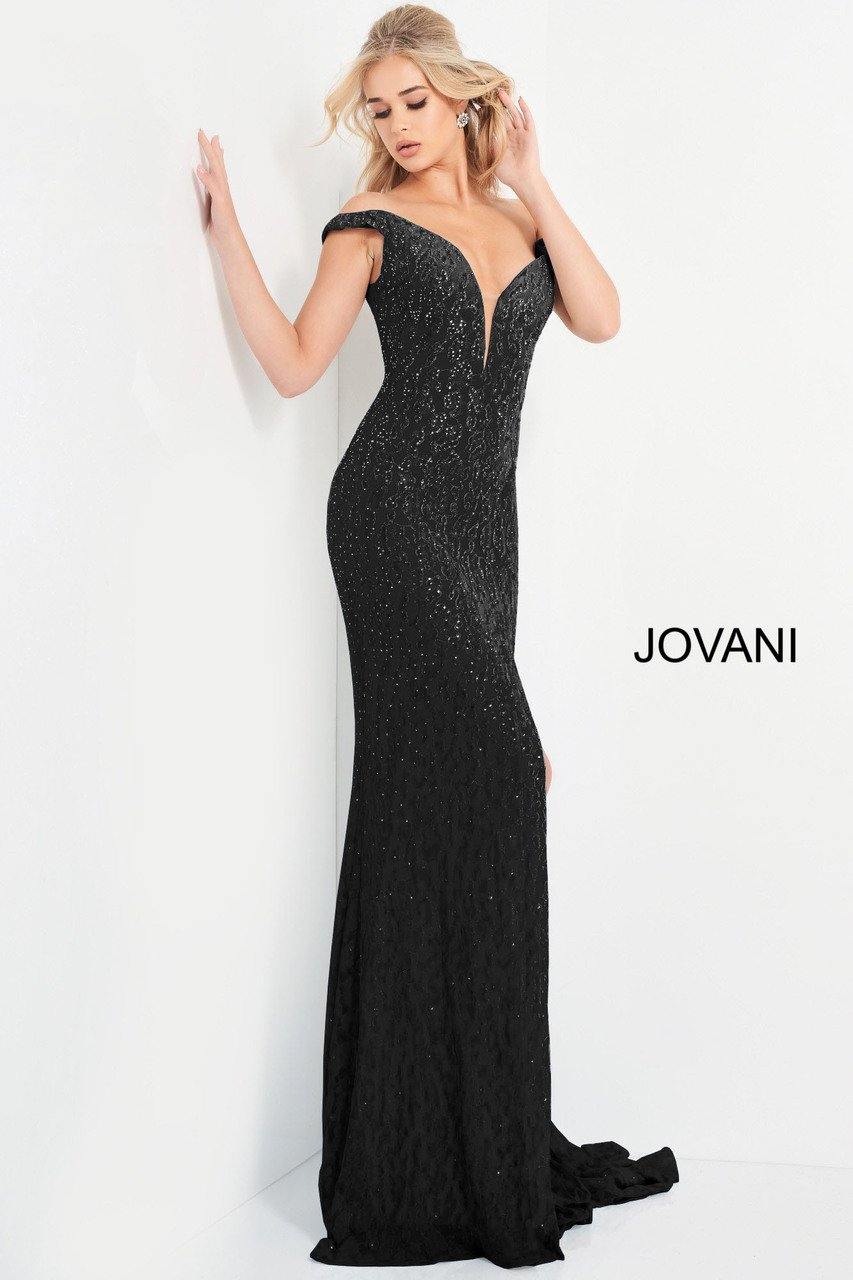 Jovani Prom Long Off the Shoulder Lace Dress 06096 - The Dress Outlet