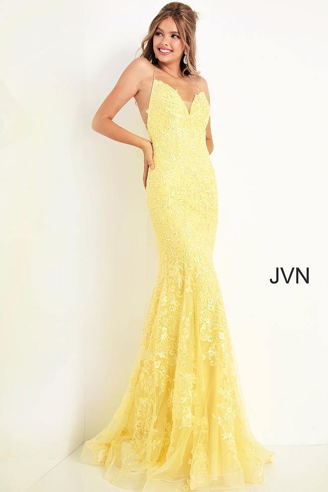 Jovani Prom Long Spaghetti Strap Dress 02258 - The Dress Outlet