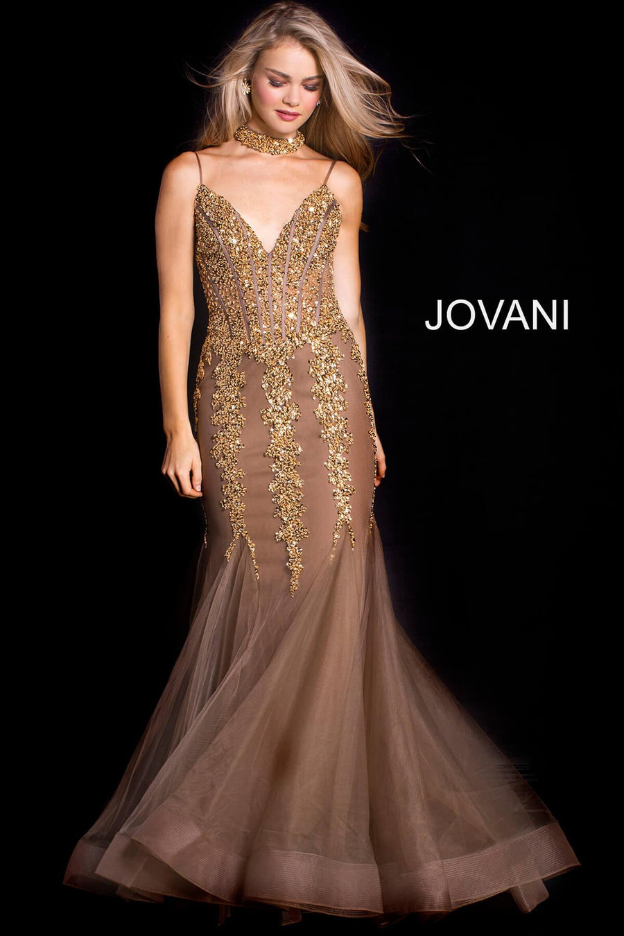 Jovani Prom Long Spaghetti Strap Mermaid Gown 56032 - The Dress Outlet