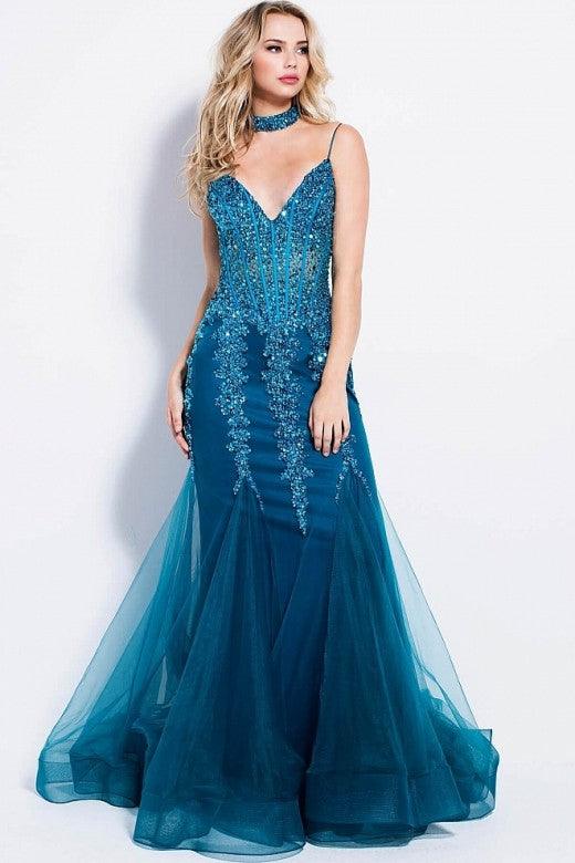 Jovani Prom Long Spaghetti Strap Mermaid Gown 56032 - The Dress Outlet