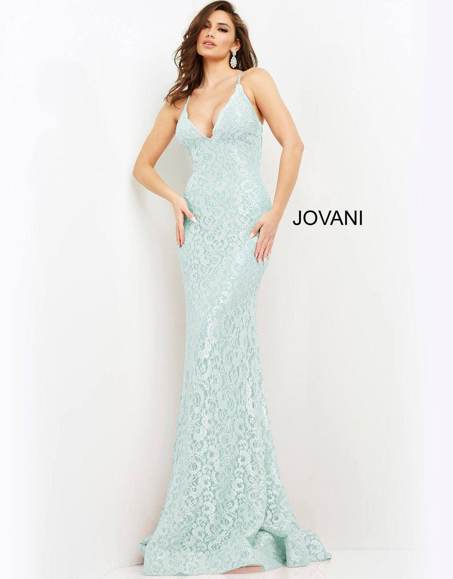 Jovani Prom Long Spaghetti Straps Lace Dress 06583 - The Dress Outlet