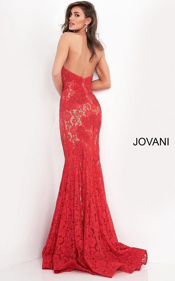 Jovani Prom Long Strapless Fitted Lace Dress 37334 - The Dress Outlet