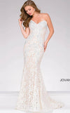 Jovani Prom Long Strapless Fitted Lace Dress 37334 - The Dress Outlet