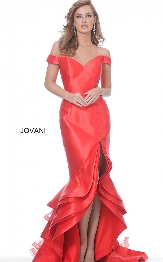 Jovani Prom Off Shoulder High Low Mermaid Gown 3823 - The Dress Outlet