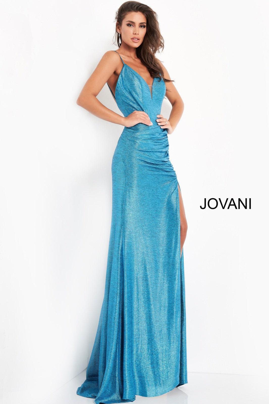 Jovani Ruched Waist Metallic Prom Dress 06368 - The Dress Outlet