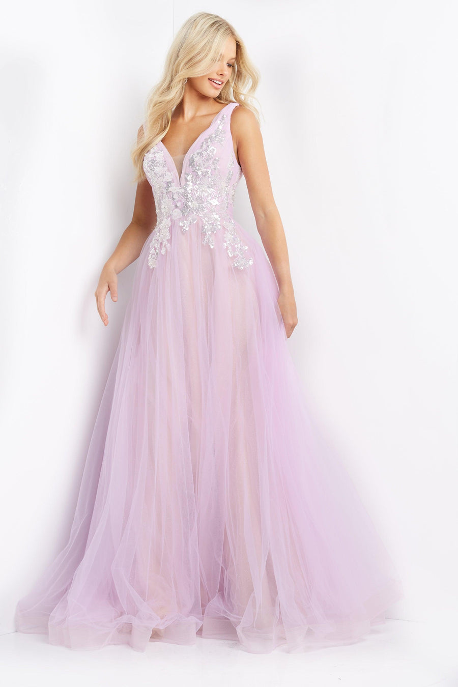 Jovani Sequin Long Plunging Neck Dress 07638 - The Dress Outlet