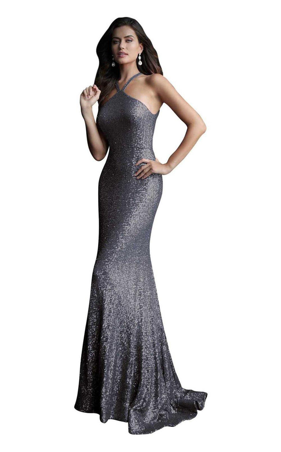 Jovani Sequined Halter Long Prom Dress 61146 - The Dress Outlet