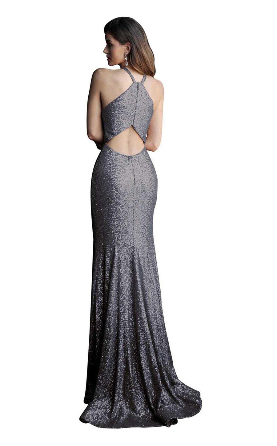 Jovani Sequined Halter Long Prom Dress 61146 - The Dress Outlet