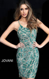 Jovani Short One Shoulder Beaded Cocktail Dress 3165 - The Dress Outlet