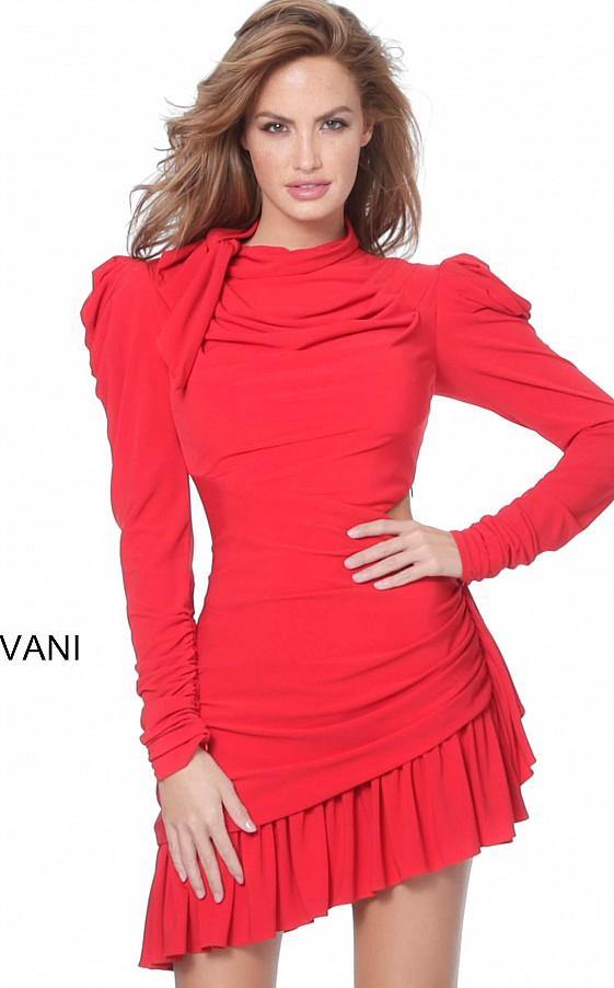 Jovani Short Puff Sleeve Cocktail Dress M3076 - The Dress Outlet