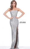 Jovani Silver Strapless High Slit Evening Dress 02554 - The Dress Outlet