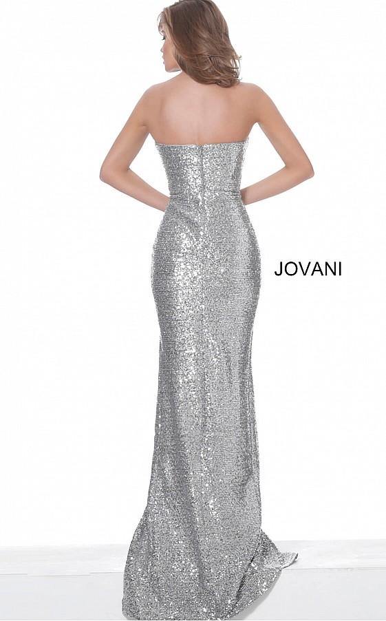 Jovani Silver Strapless High Slit Evening Dress 02554 - The Dress Outlet