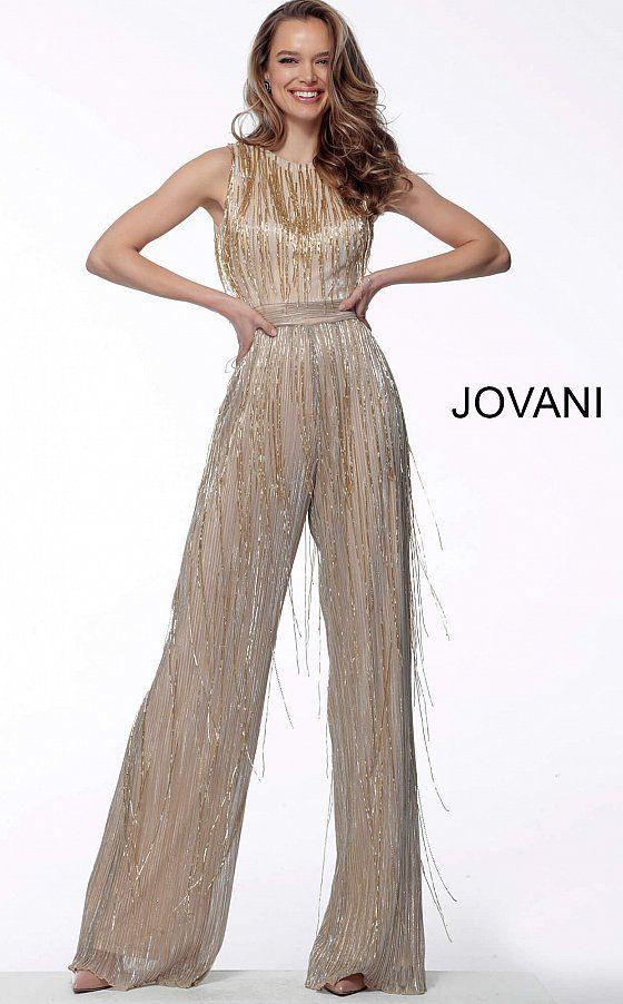 Jovani Sleeveless Beaded Long Jumpsuit 67878 - The Dress Outlet