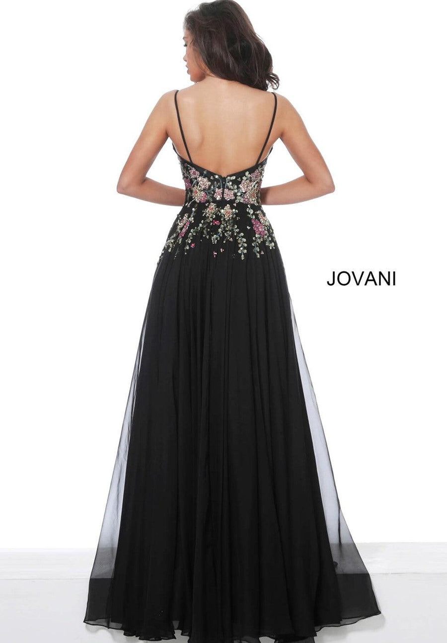 Jovani Spaghetti Strap Embroidered Long Gown 67408 - The Dress Outlet