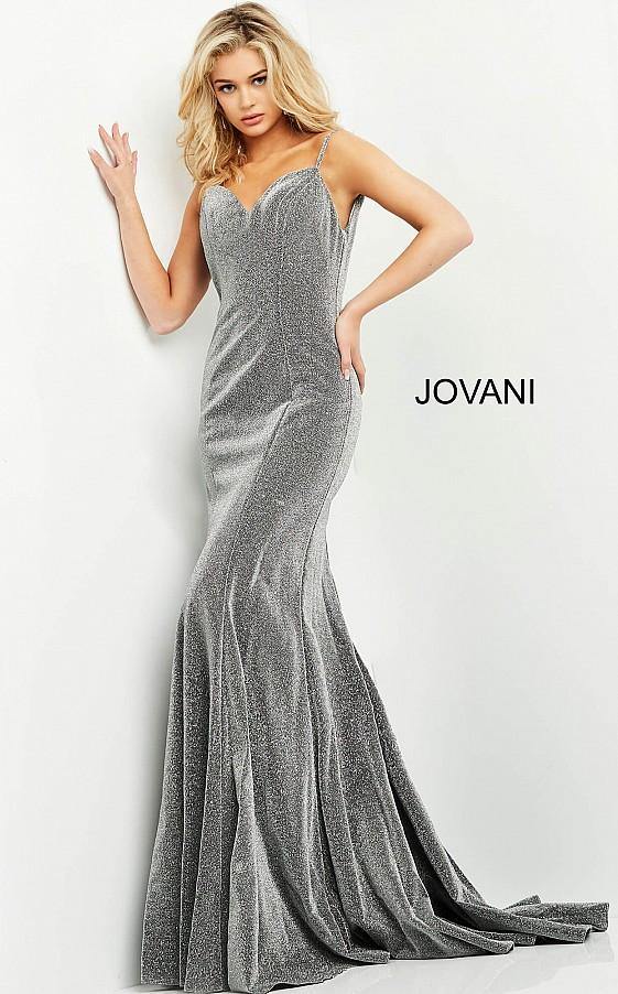 Jovani Spaghetti Strap Glitter Long Prom Gown B68125 - The Dress Outlet