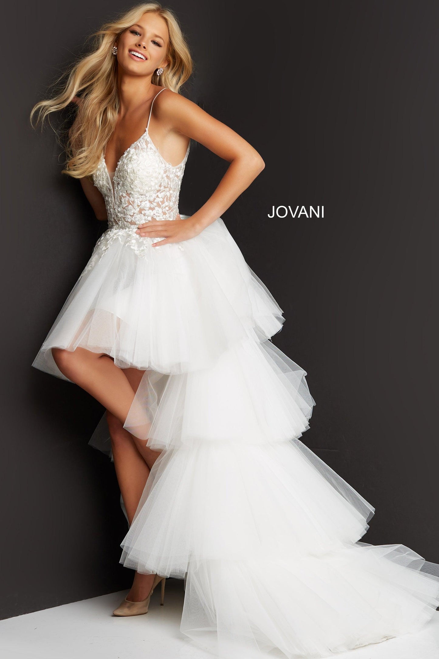 Jovani Spaghetti Strap High Low Formal Gown 07263 - The Dress Outlet