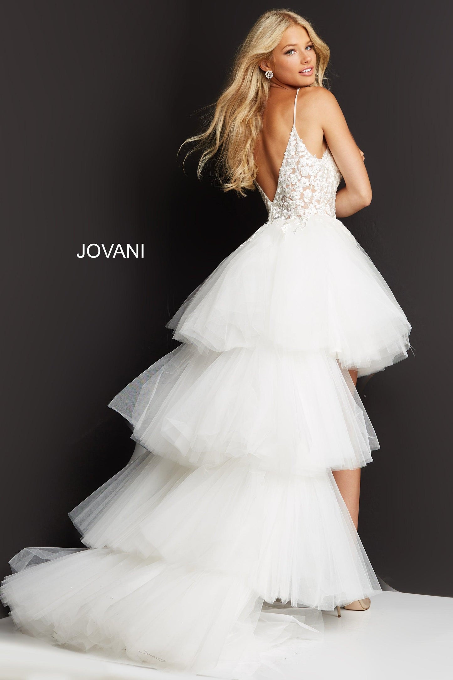 Jovani Spaghetti Strap High Low Formal Gown 07263 - The Dress Outlet