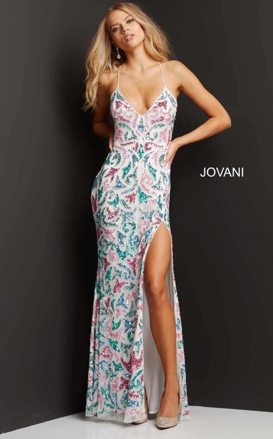 Jovani Spaghetti Strap Long Formal Prom Gown 08557 - The Dress Outlet