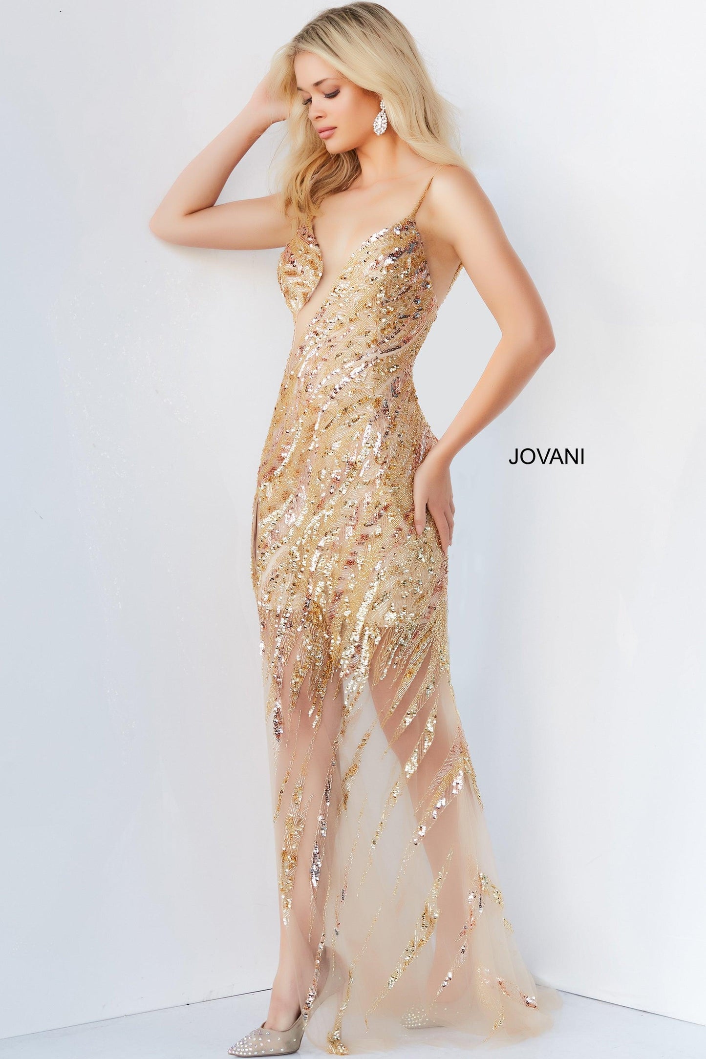 Jovani Spaghetti Strap Long Sexy Prom Gown 04195 - The Dress Outlet