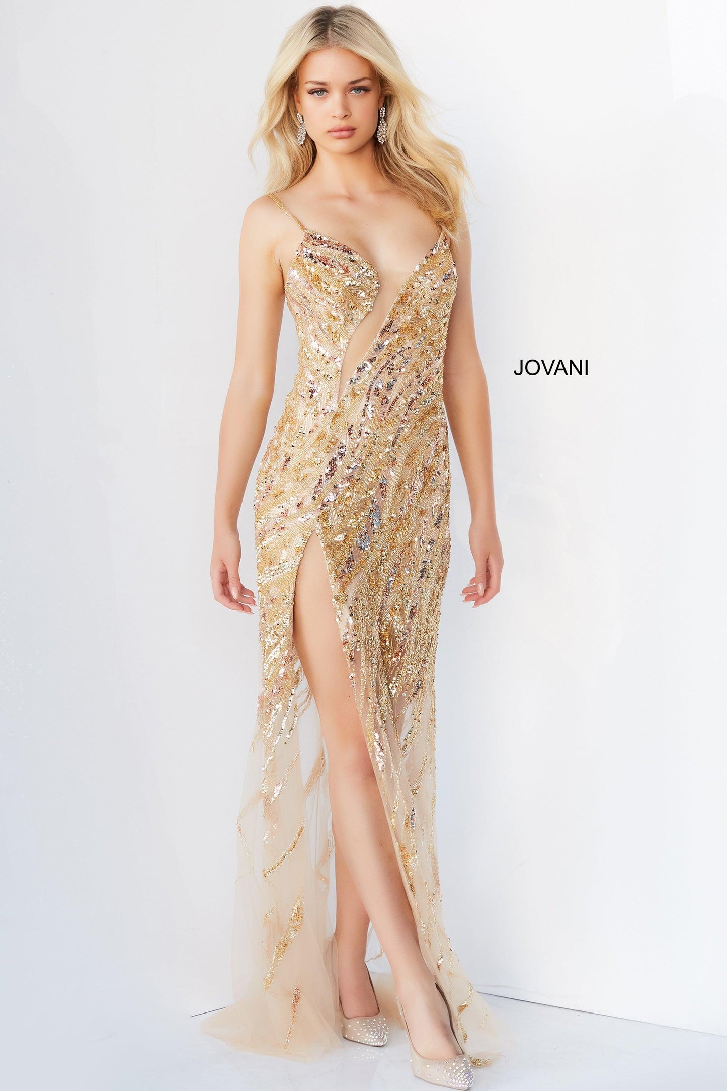 Jovani Spaghetti Strap Long Sexy Prom Gown 04195 - The Dress Outlet