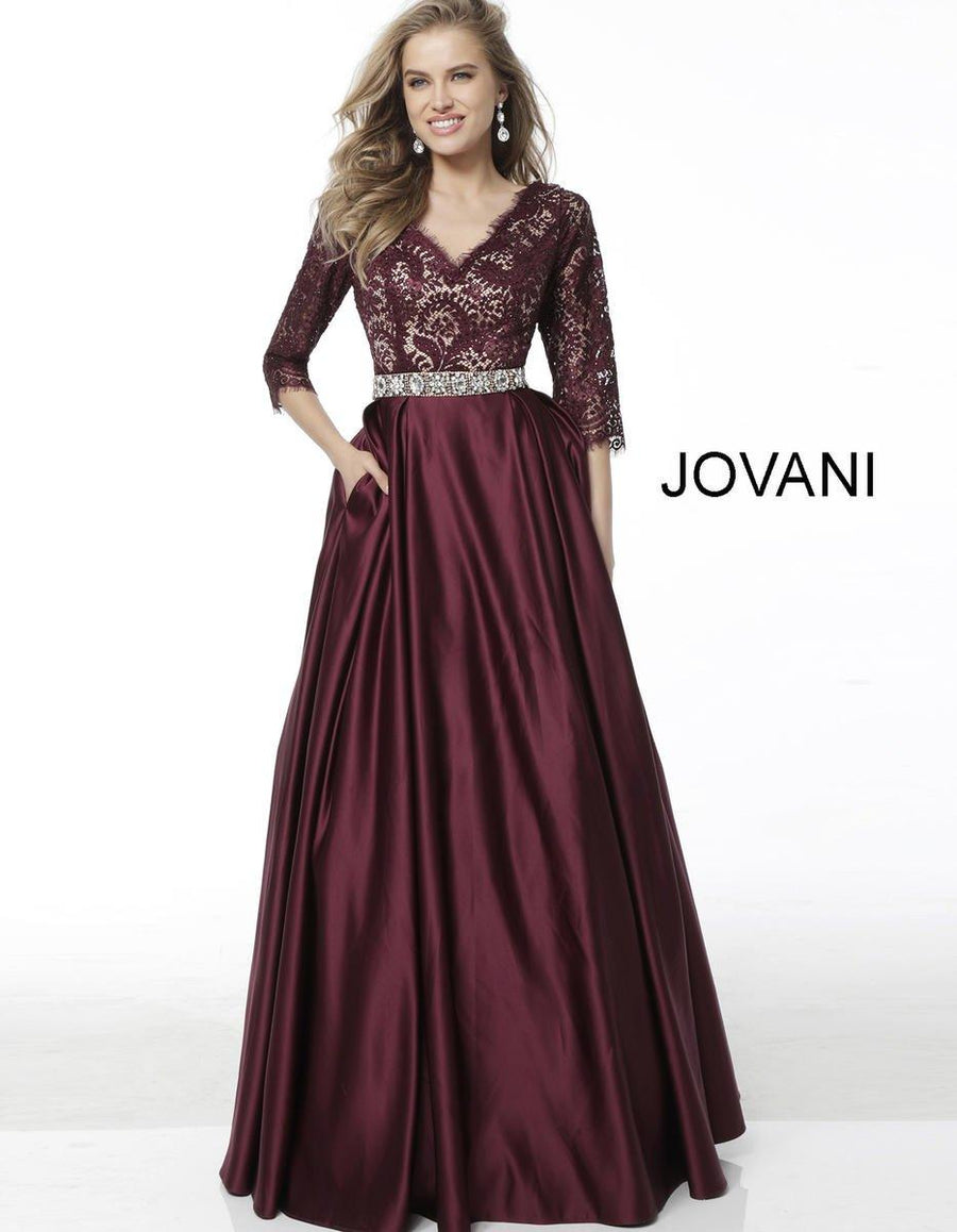 Jovani Three Quarter Sleeve A Line Long Gown 61207 - The Dress Outlet