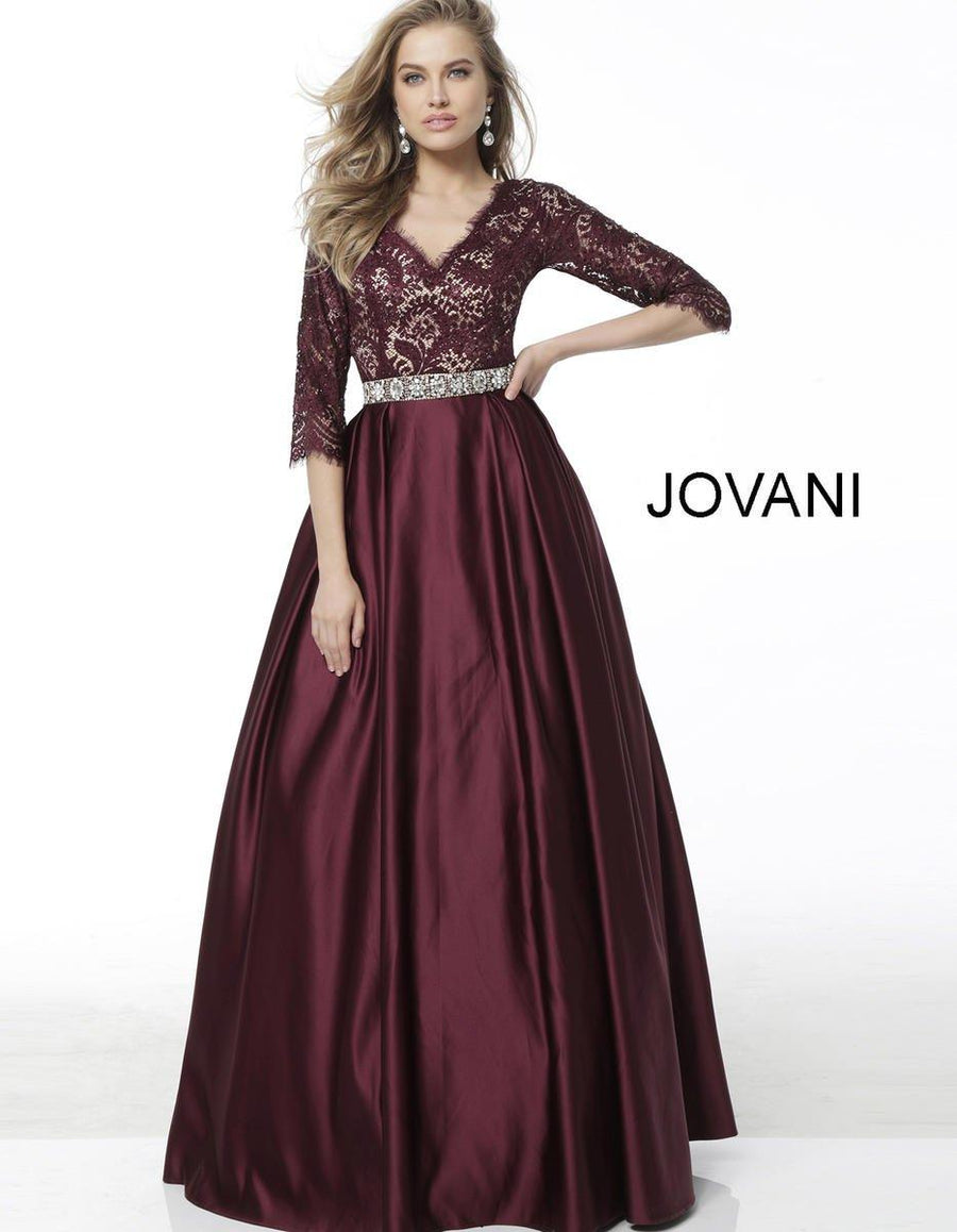 Jovani Three Quarter Sleeve A Line Long Gown 61207 - The Dress Outlet