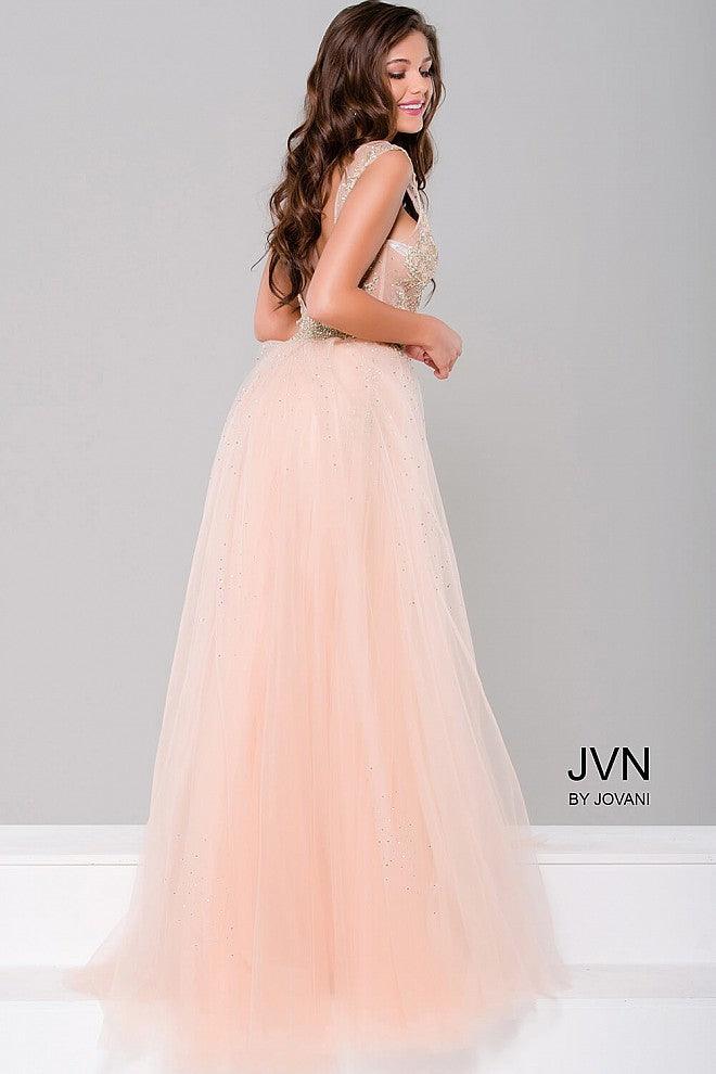 Jovani V-Neck Over Skirt Long evening Gown 41677 - The Dress Outlet