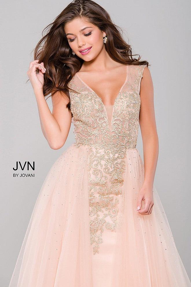 Jovani V-Neck Over Skirt Long evening Gown 41677 - The Dress Outlet