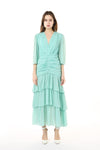 Cocktail Dresses V Neck Tiered Flounce Chiffon Tea Length Dress Mint