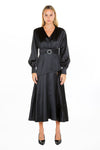 Cocktail Dresses Long Sleeve Satin V Neck Maxi Dress Black