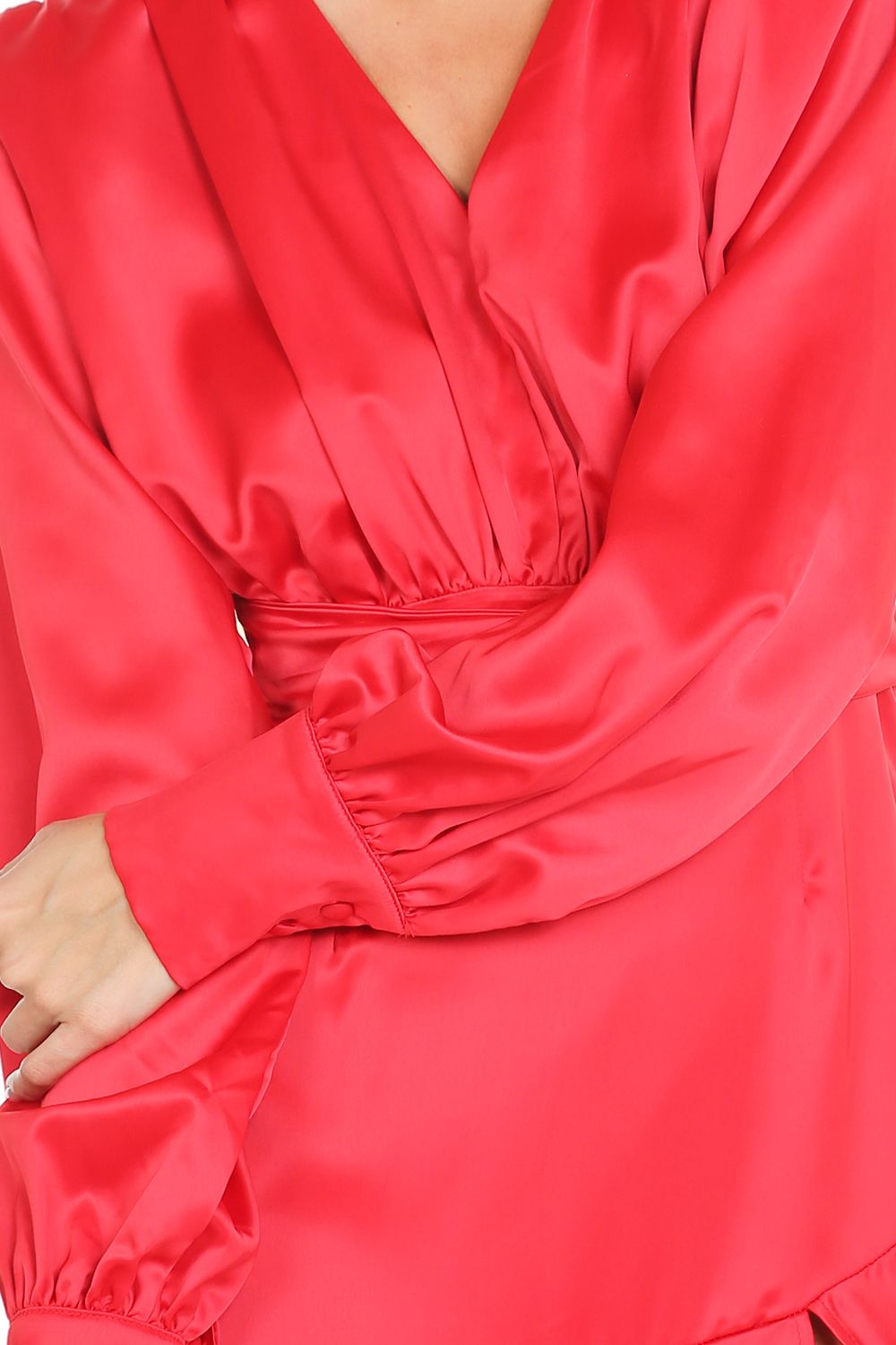 Cocktail Dresses Long Sleeve Satin V Neck Maxi Dress Red