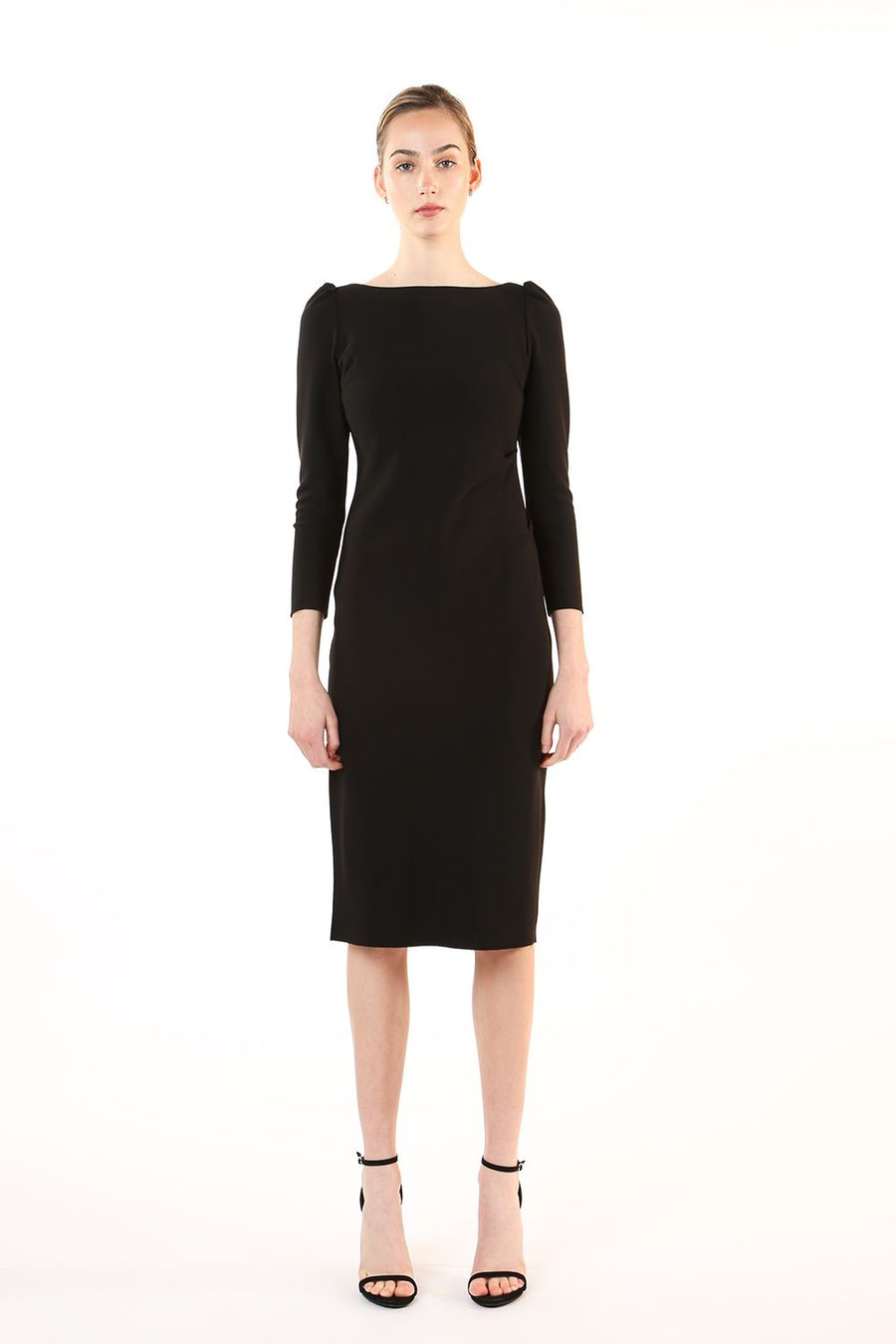 Cocktail Dresses Boatneck 3/4 Sleeve Side Slit Pencil Dress Black