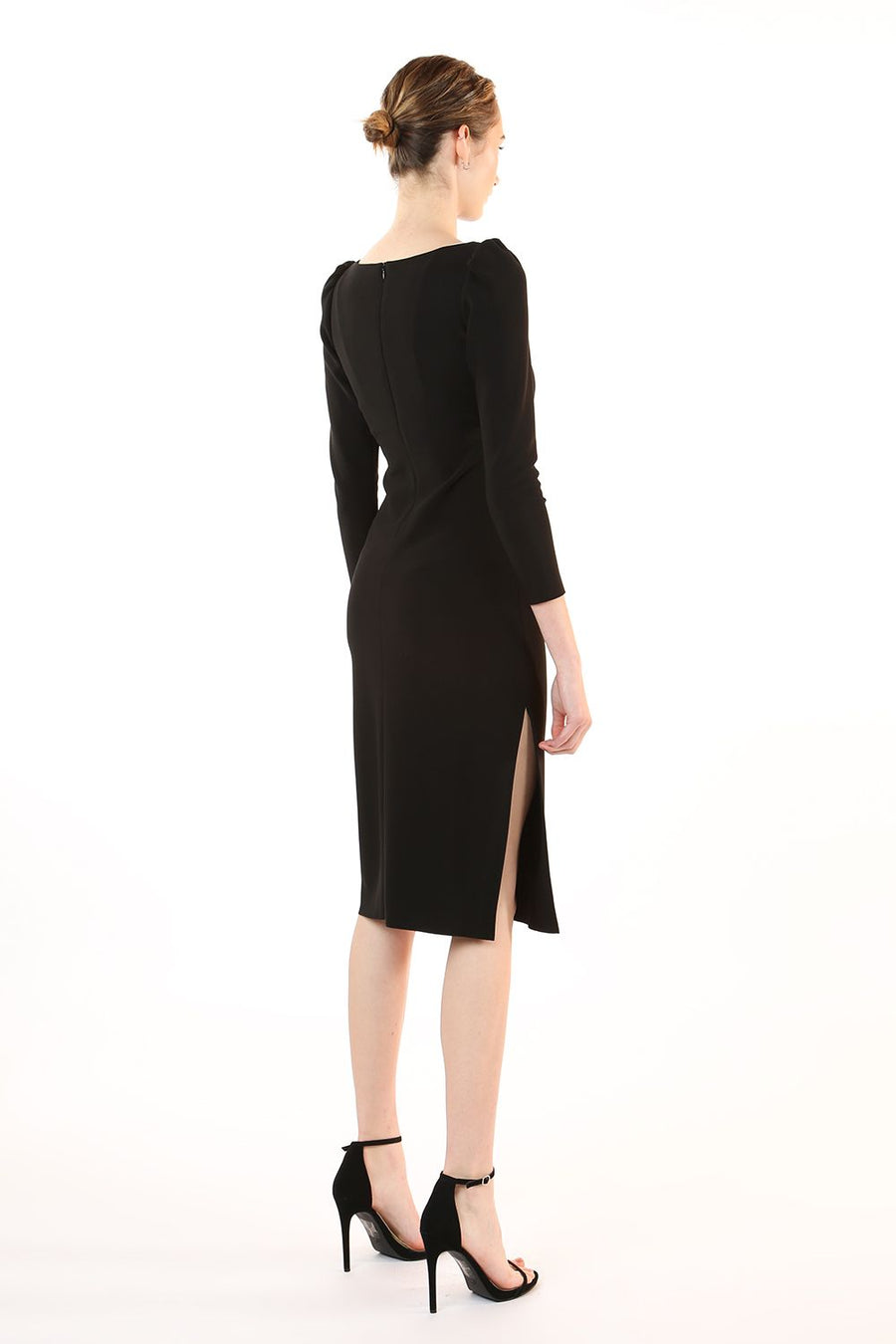 Cocktail Dresses Boatneck 3/4 Sleeve Side Slit Pencil Dress Black