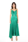 Cocktail Dresses Pleated Cowl Neck Spaghetti Strap Satin Dress Green