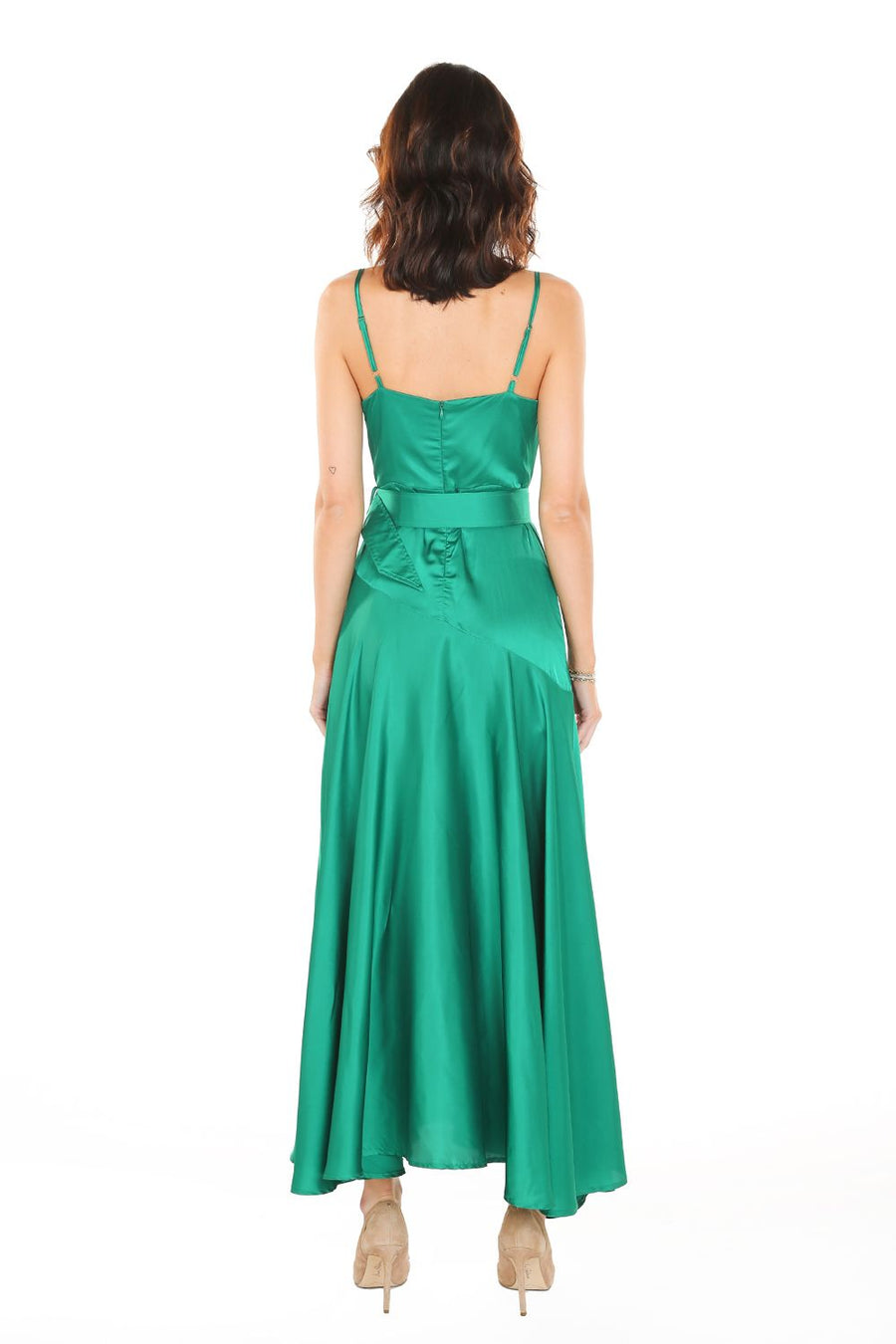 Cocktail Dresses Pleated Cowl Neck Spaghetti Strap Satin Dress Green