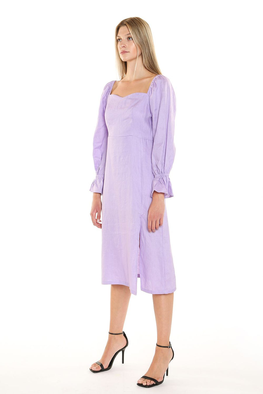 Cocktail Dresses Long Sleeve Square Neckline Midi Length Dress Lavender